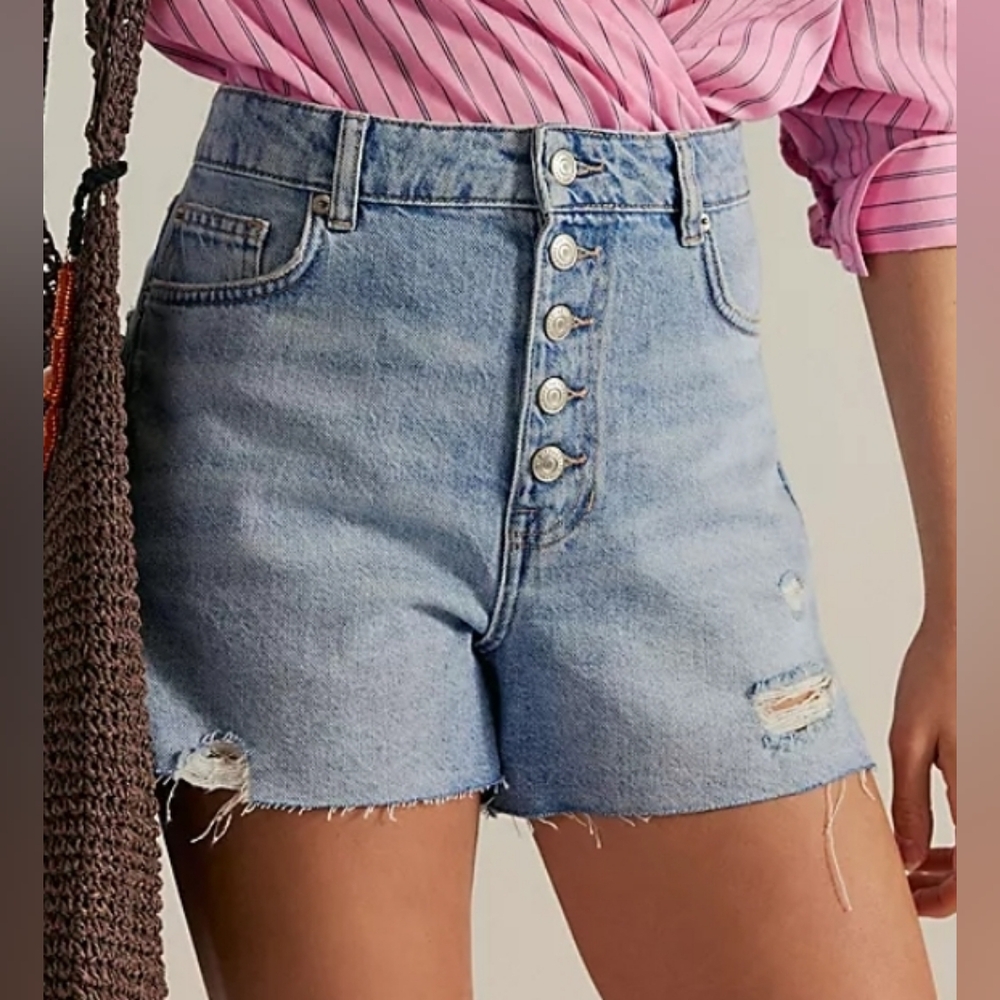 Free People We The Free Angelika Denim Mid Thigh Shorts